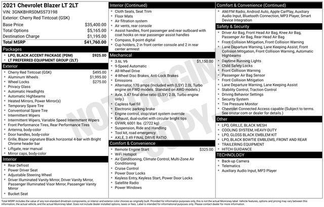 Used 2021 Chevrolet Blazer LT w/ LPO, Black Accent Package image 5