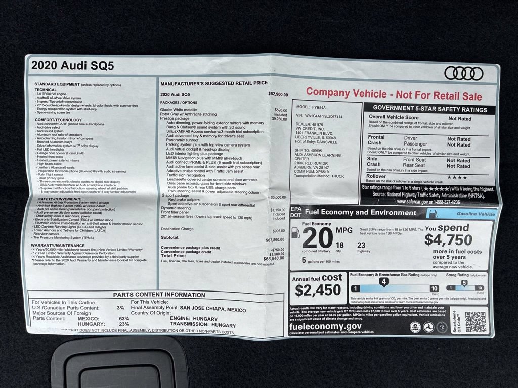 Used 2020 Audi SQ5 Prestige w/ Prestige Package AWD/4WD image 56