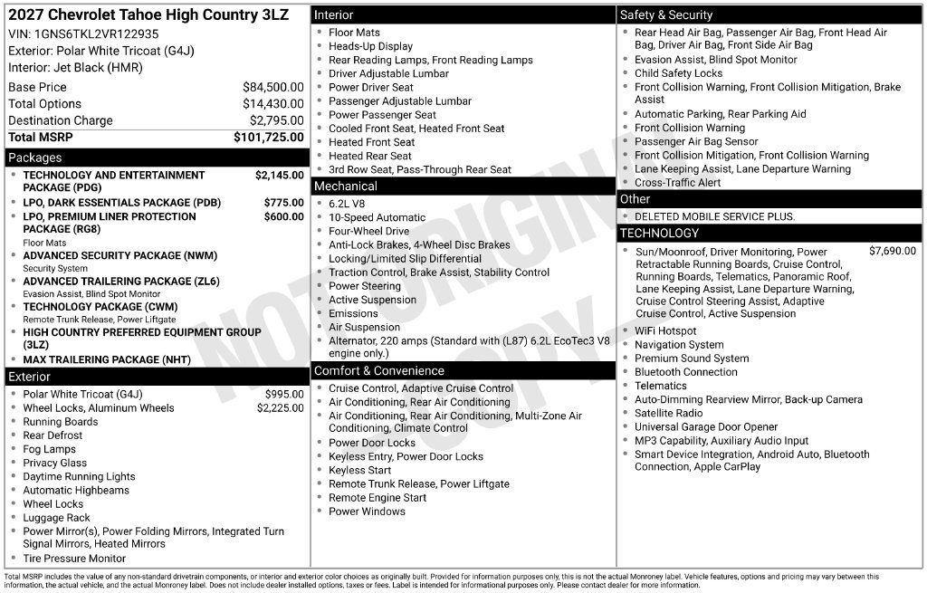 New 2027 Chevrolet Tahoe High Country AWD/4WD image 4