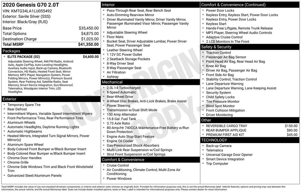 Used 2020 Genesis G70 2.0T w/ Elite Package image 32