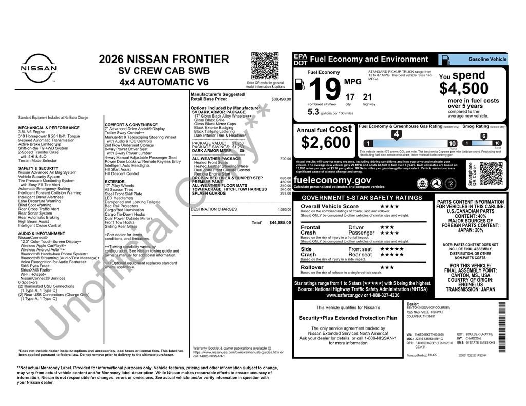 Certified 2026 Nissan Frontier SV w/ All-Weather Content Package image 40
