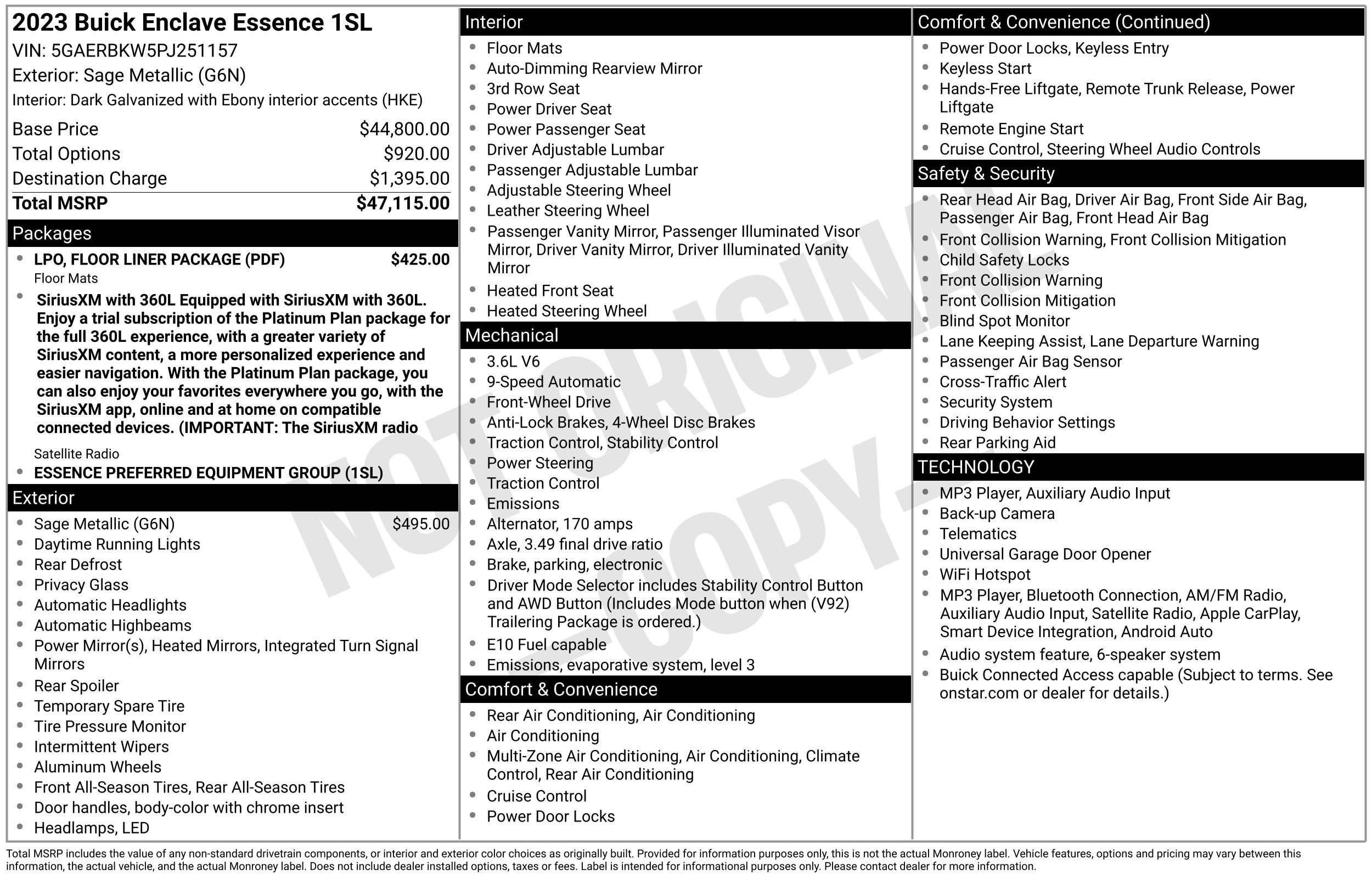 Used 2023 Buick Enclave Essence w/ LPO, Floor Liner Package FWD image 3