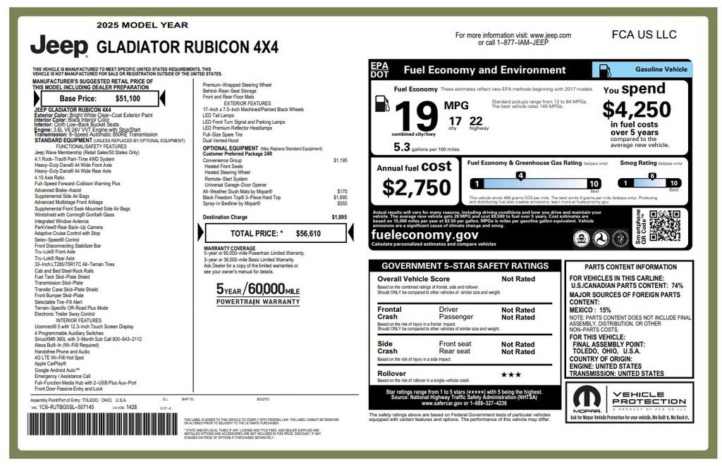 Certified 2025 Jeep Gladiator Rubicon w/ Convenience Group AWD/4WD image 4