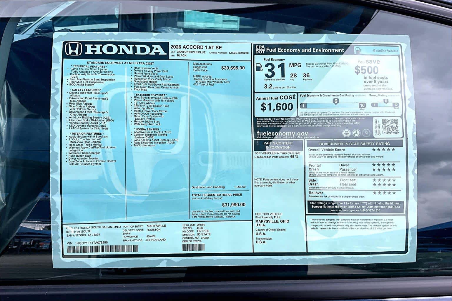 New 2026 Honda Accord SE image 18