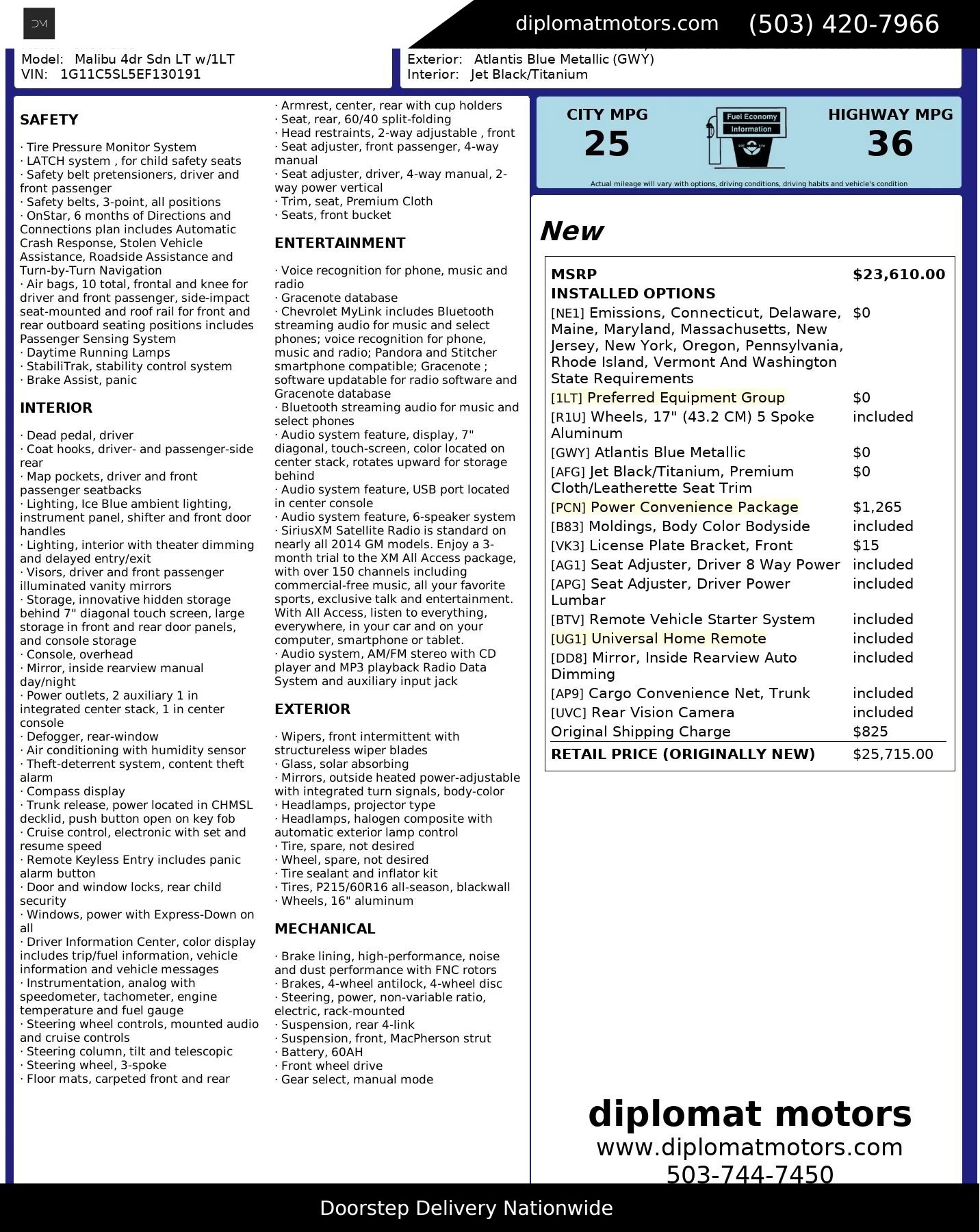 Used 2014 Chevrolet Malibu LT w/ Power Convenience Package image 2