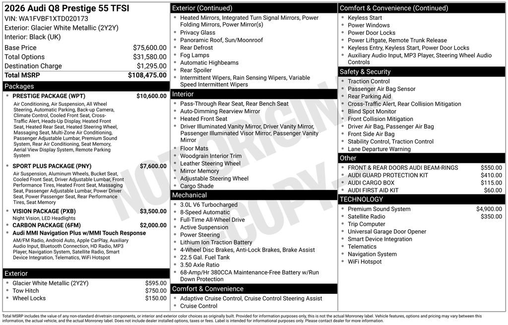 New 2026 Audi Q8 Prestige w/ Prestige Package AWD/4WD image 68