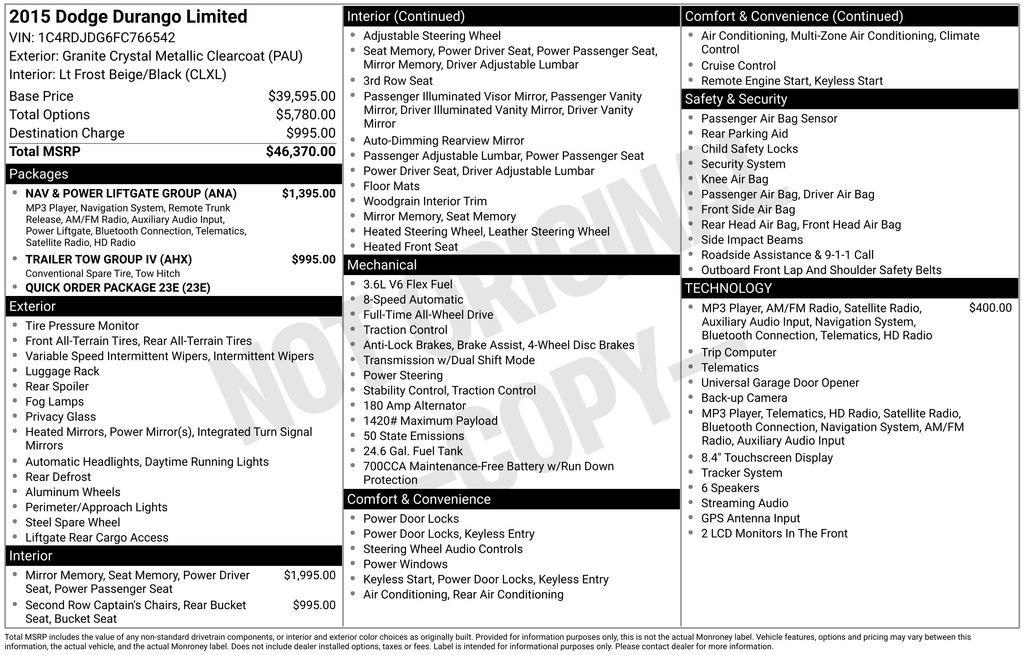 Used 2015 Dodge Durango Limited w/ Nav & Power Liftgate Group AWD/4WD image 14