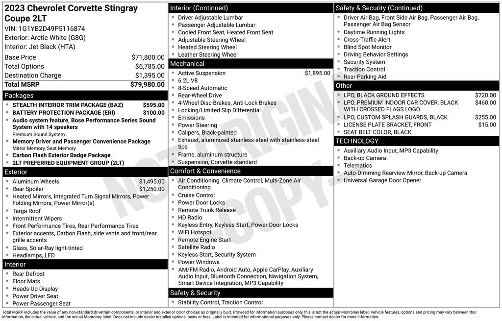 Used 2023 Chevrolet Corvette Stingray Preferred Cpe w/ Stealth Interior Trim Package image 2