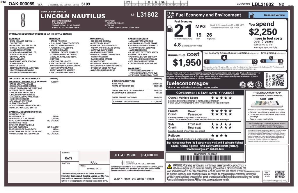 Used 2020 Lincoln Nautilus Reserve w/ Equipment Group 202A AWD/4WD image 3