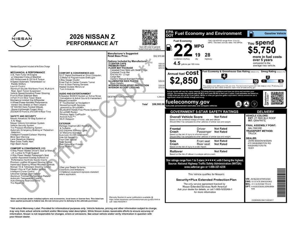 New 2026 Nissan Z Performance w/ Floor Mat Package RWD image 2