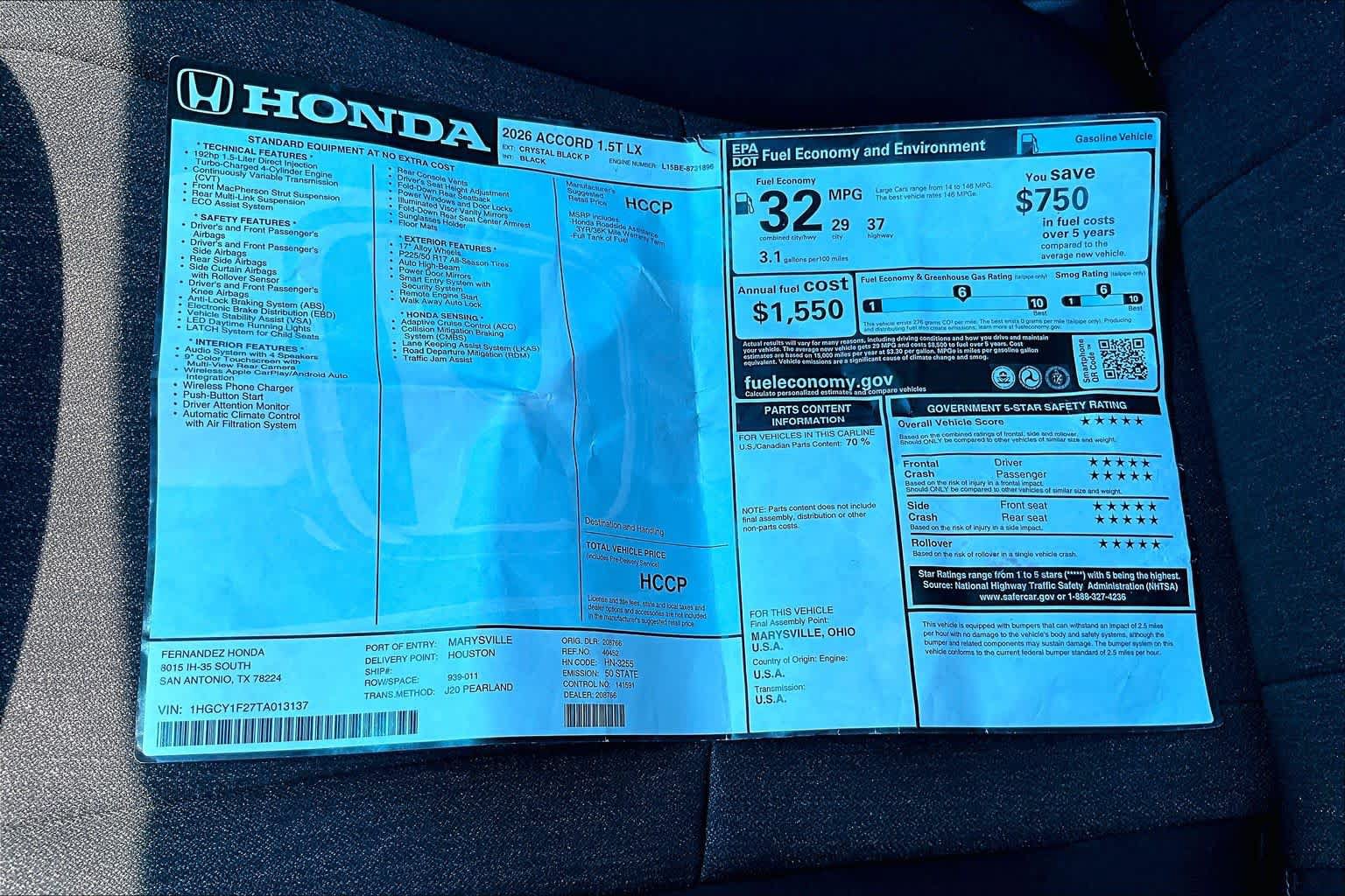 Used 2026 Honda Accord LX image 22