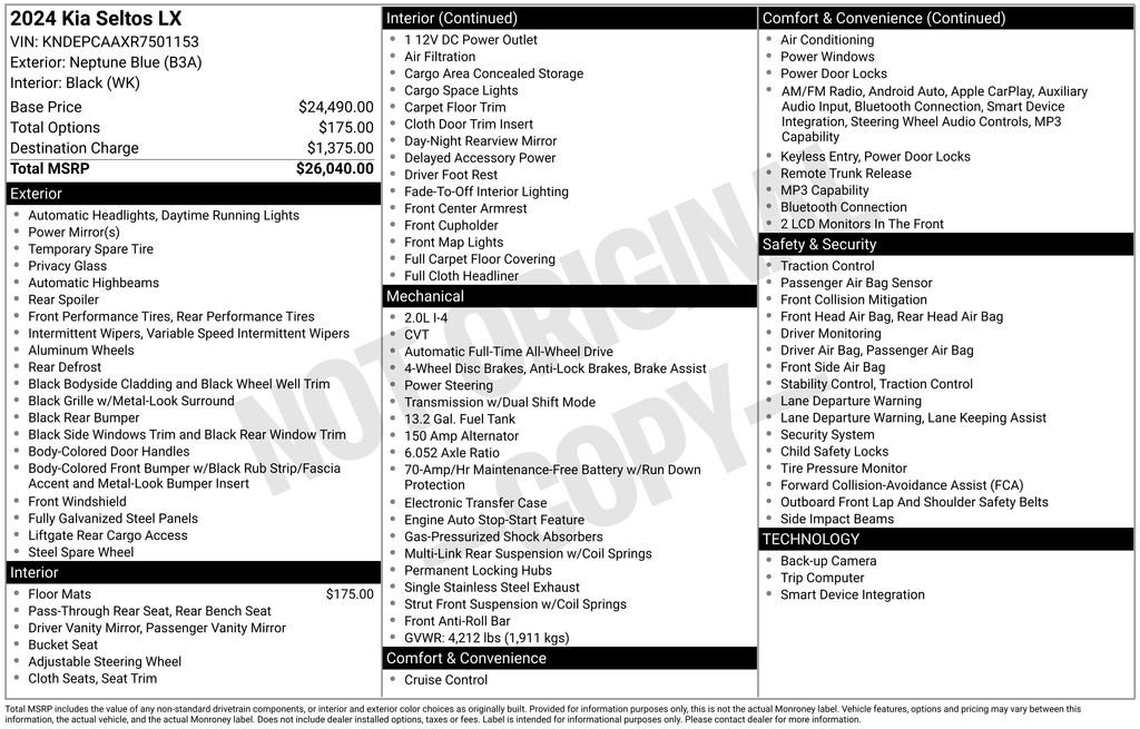 Certified 2024 Kia Seltos LX AWD/4WD image 7