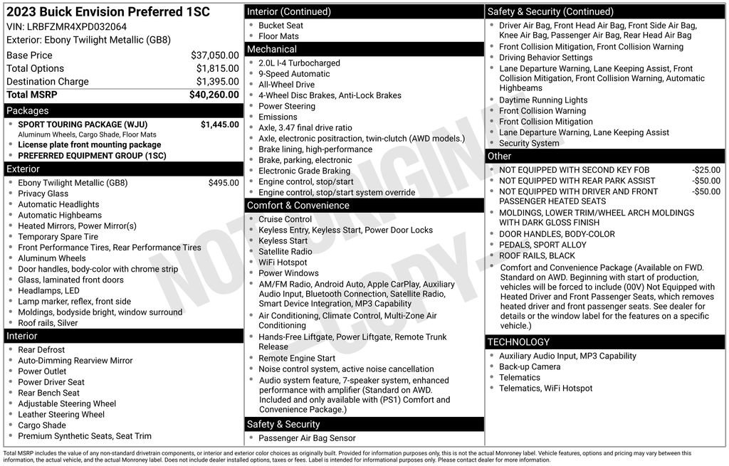 Used 2023 Buick Envision Preferred w/ Sport Touring Package AWD/4WD image 29