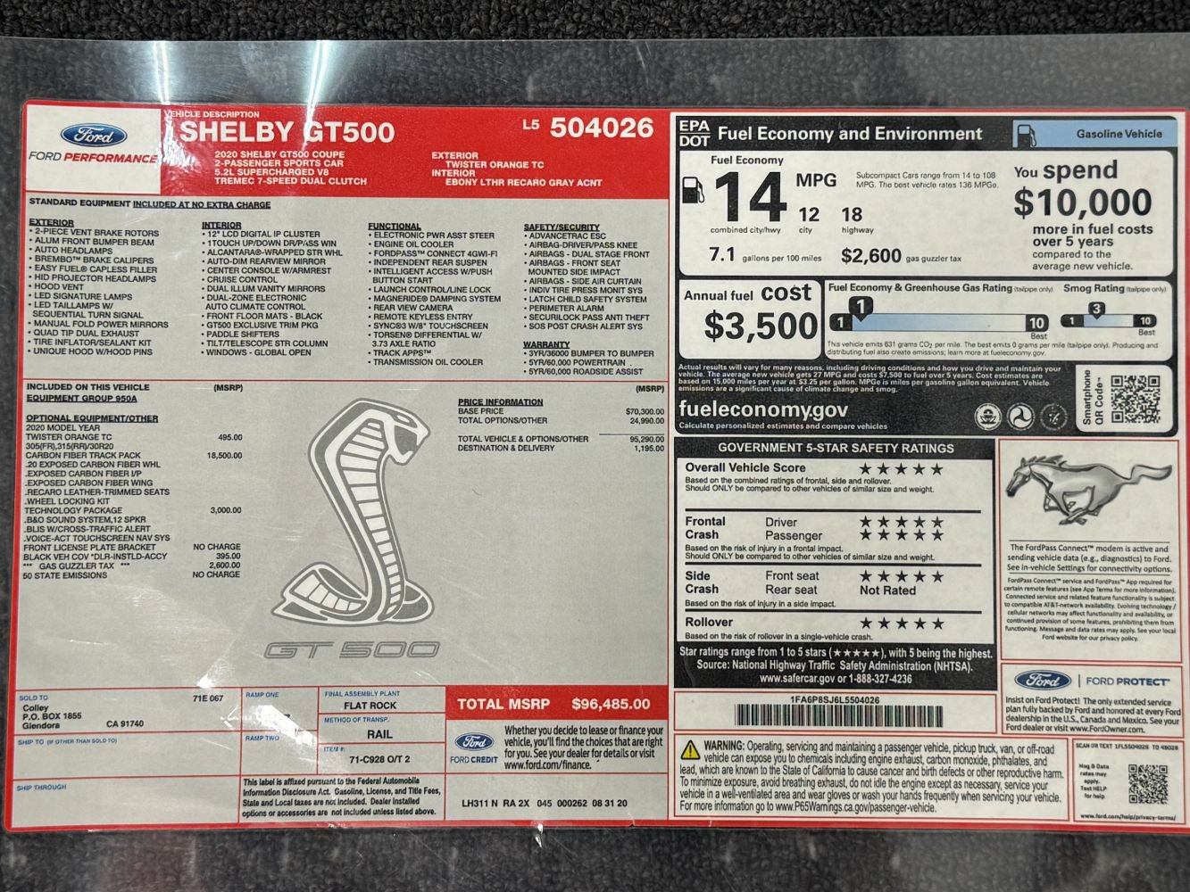 Used 2020 Ford Mustang Shelby GT500 w/ Carbon Fiber Track Pack image 4