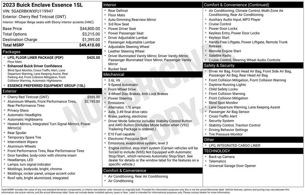 Used 2023 Buick Enclave Essence w/ LPO, Floor Liner Package image 5