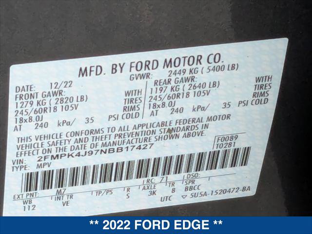 Certified 2022 Ford Edge SEL w/ Convenience Package AWD/4WD image 24