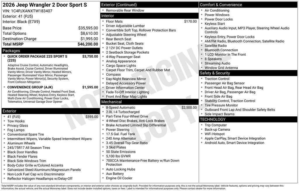 New 2026 Jeep Wrangler Sport AWD/4WD image 5