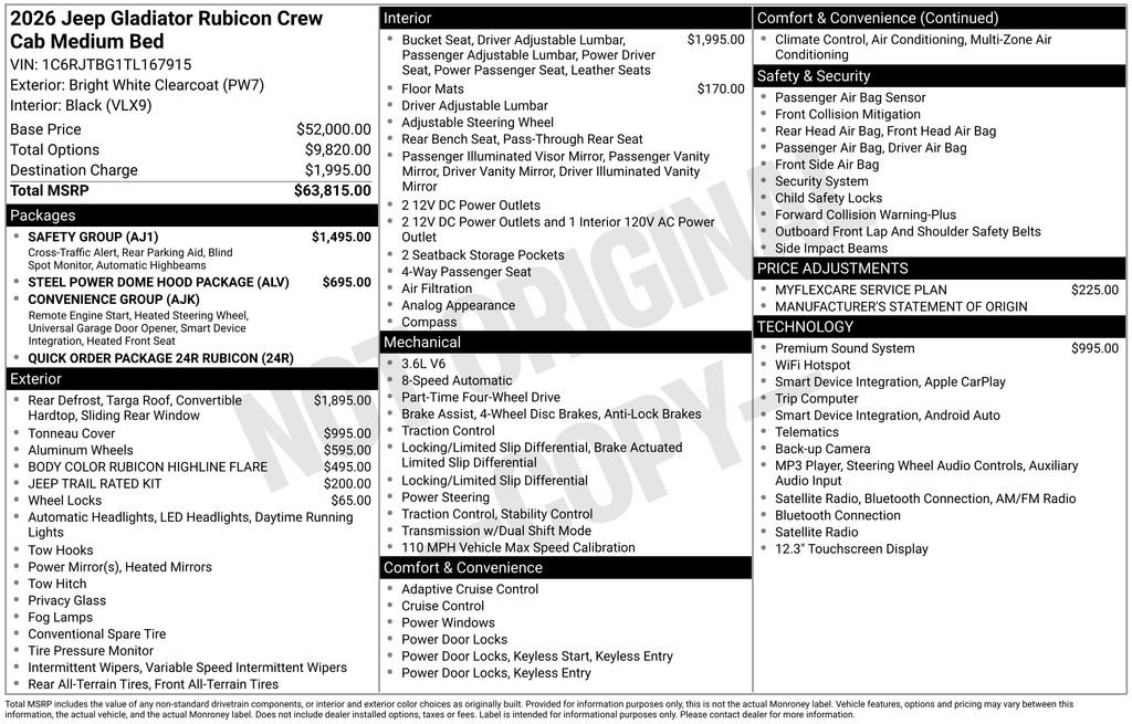 New 2026 Jeep Gladiator Rubicon w/ Safety Group AWD/4WD image 4