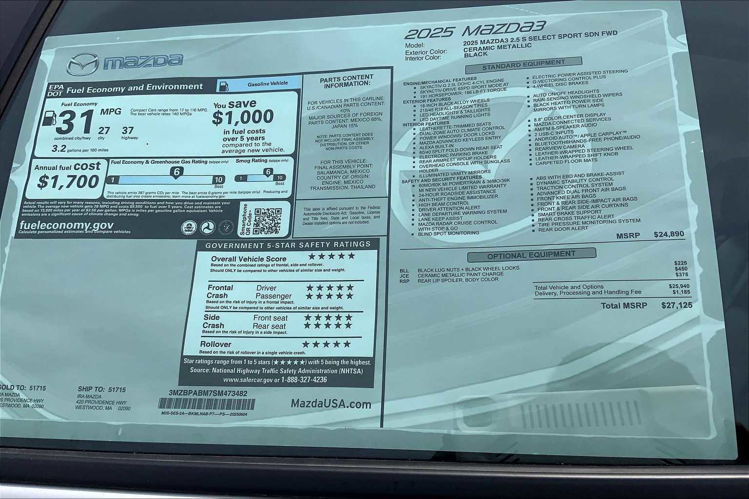 New 2025 MAZDA MAZDA3 s image 18