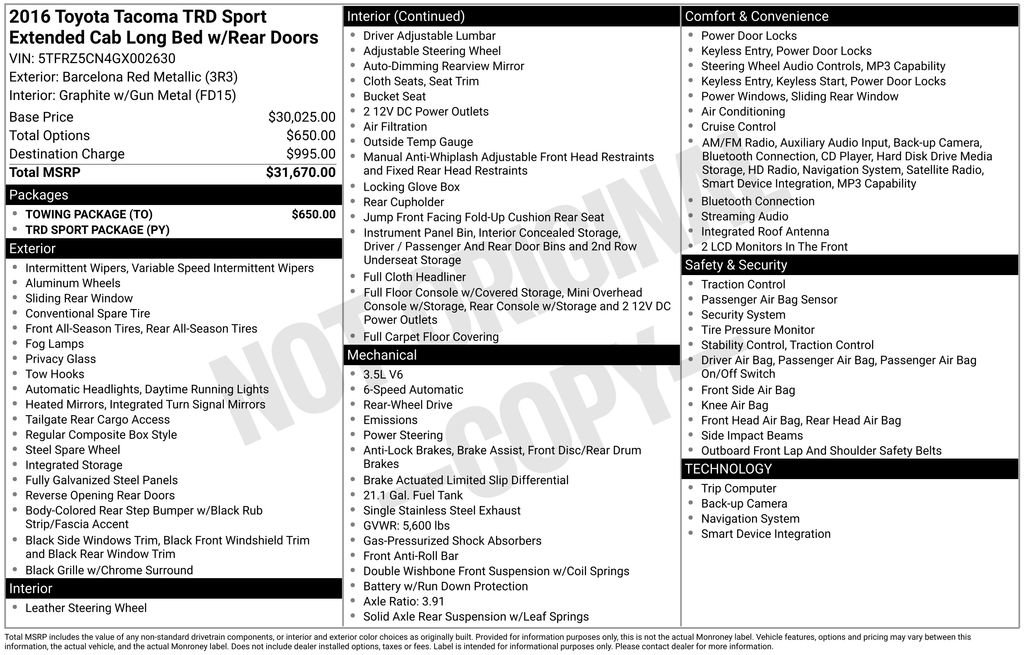 Used 2016 Toyota Tacoma TRD Sport w/ Towing Package RWD image 36