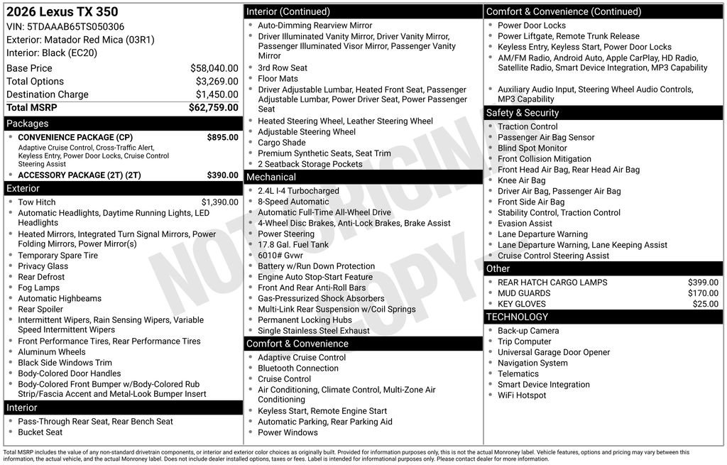 Used 2026 Lexus TX 350 AWD w/ Convenience Package image 16