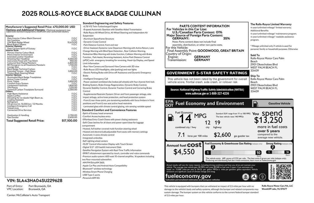 Certified 2025 Rolls-Royce Cullinan Black Badge AWD/4WD image 43