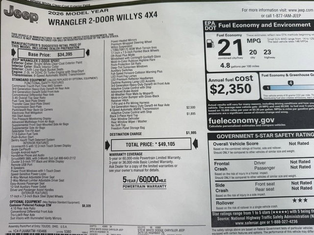 New 2026 Jeep Wrangler Sport AWD/4WD image 28