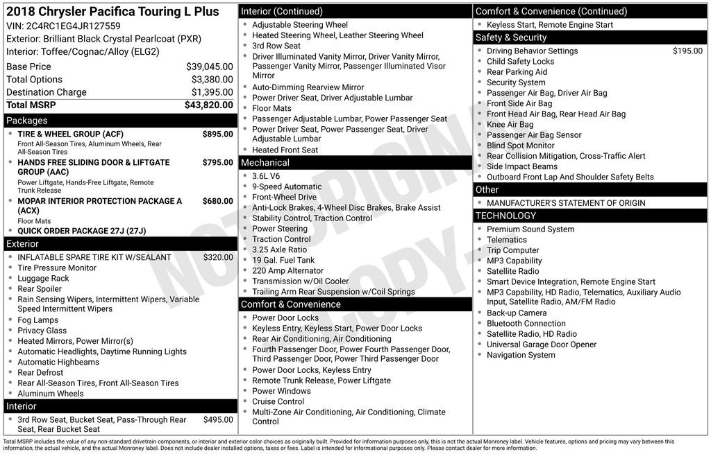 Used 2018 Chrysler Pacifica Touring-L Plus w/ Tire & Wheel Group FWD image 6