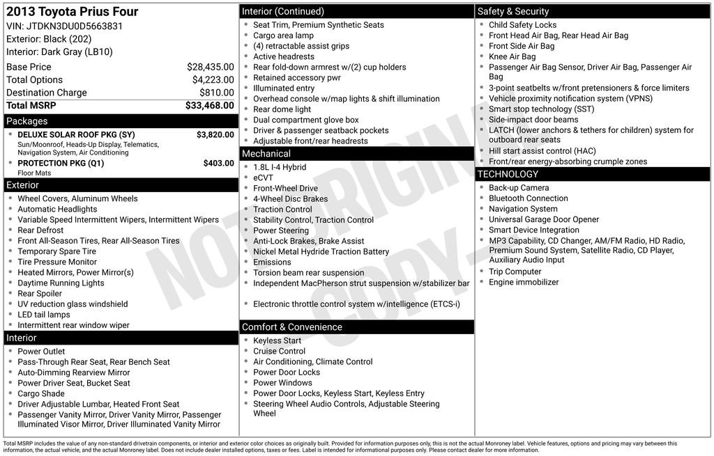 Used 2013 Toyota Prius Four w/ Deluxe Solar Roof Pkg FWD image 6
