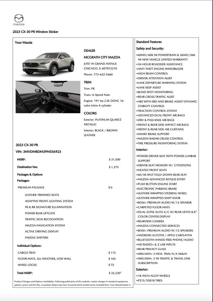 Used 2023 MAZDA CX-30 AWD 2.5 S w/ Premium Package image 2