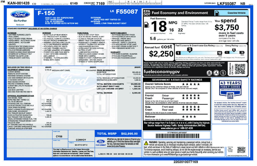 Used 2020 Ford F150 Lariat w/ Equipment Group 502A Luxury AWD/4WD image 33