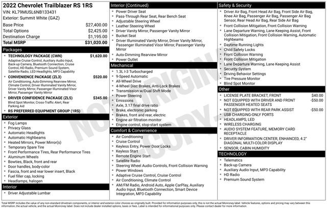 Certified 2022 Chevrolet TrailBlazer RS w/ Technology Package image 34