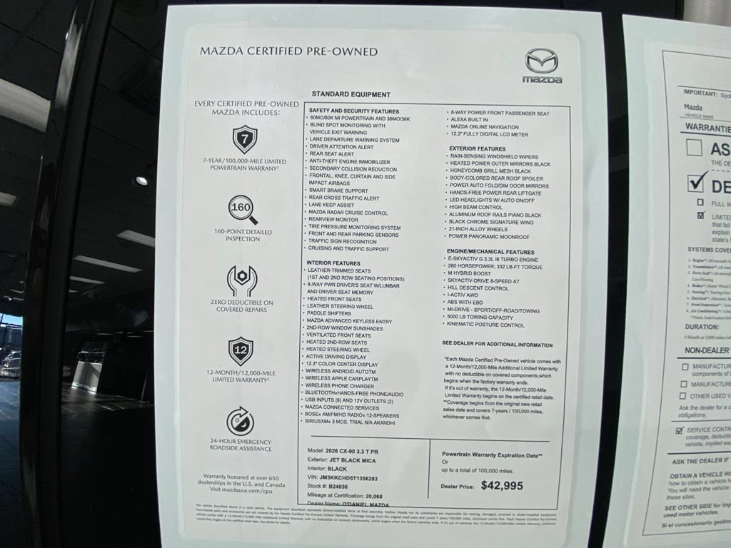 Certified 2026 MAZDA CX-90 3.3 Turbo w/ Premium Sport Pkg AWD/4WD image 26