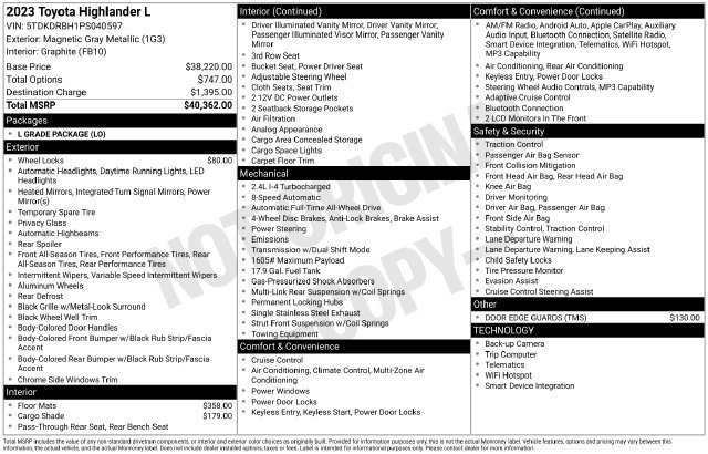 Used 2023 Toyota Highlander L AWD/4WD image 7