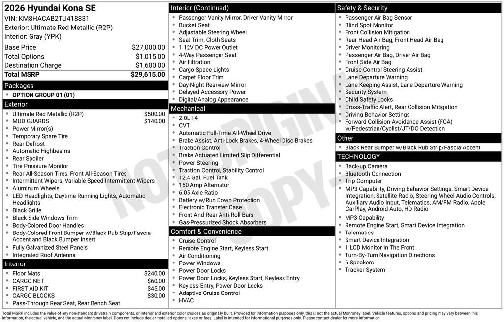 New 2026 Hyundai Kona SE AWD/4WD image 6