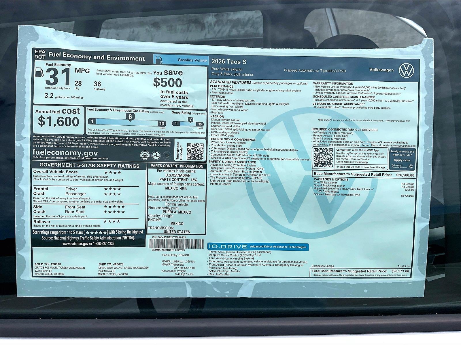 New 2026 Volkswagen Taos S FWD image 12