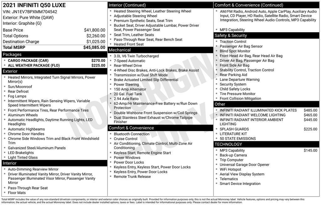 Used 2021 INFINITI Q50 Luxe w/ Cargo Package image 40