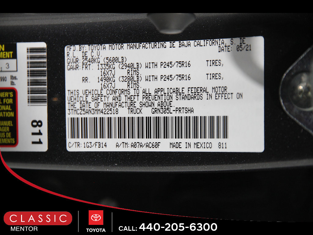 Certified 2021 Toyota Tacoma SR AWD/4WD image 20