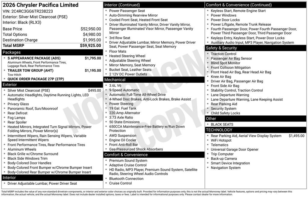 New 2026 Chrysler Pacifica Limited w/ S Appearance Package image 5