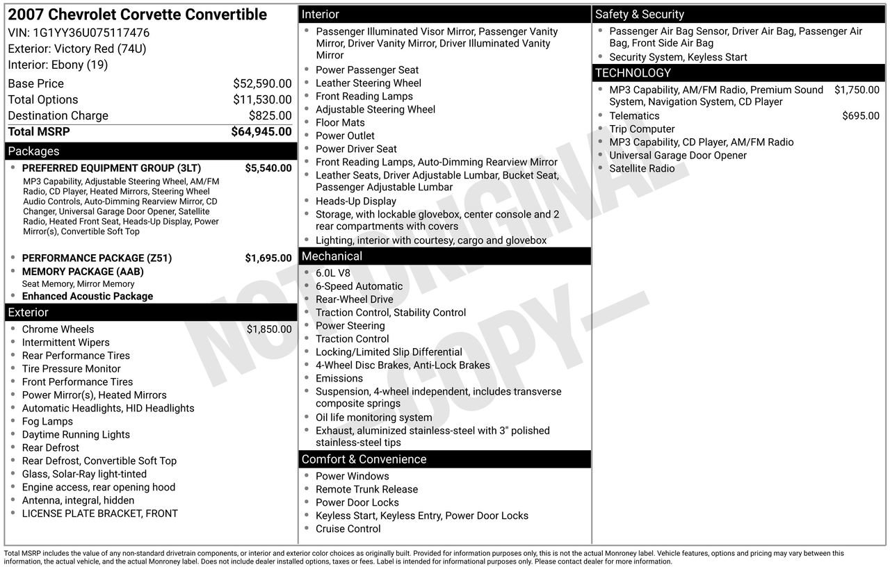 Used 2007 Chevrolet Corvette Convertible w/ Preferred Equipment Group RWD image 3