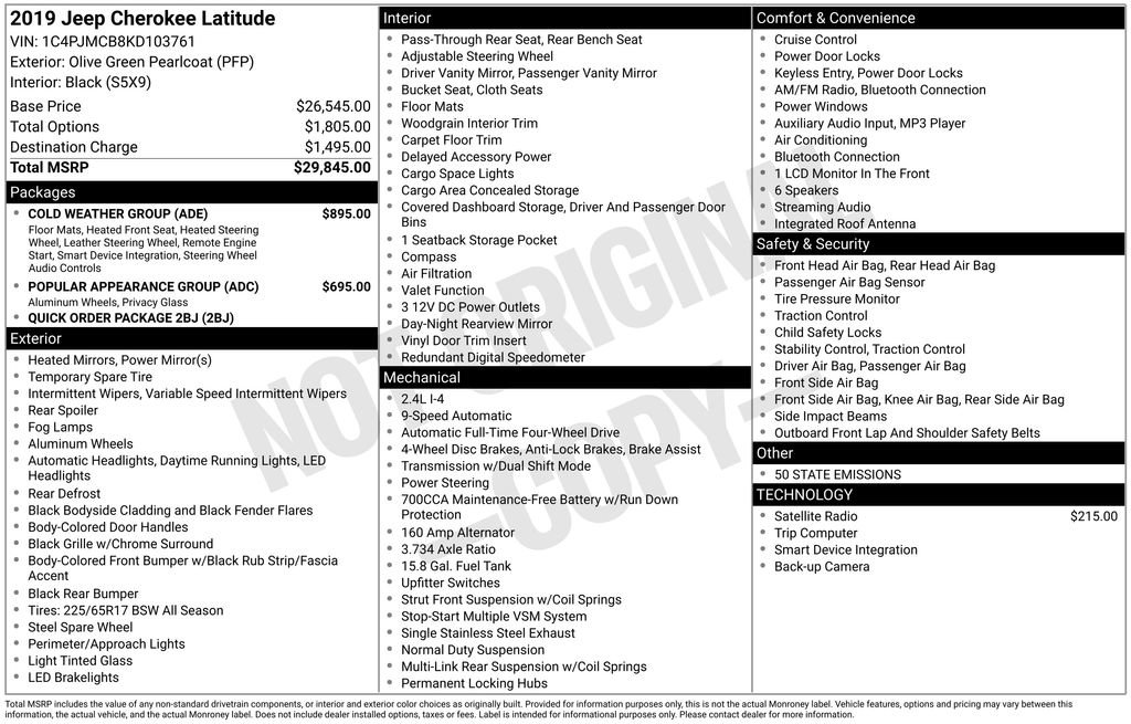 Used 2019 Jeep Cherokee Latitude w/ Cold Weather Group AWD/4WD image 38