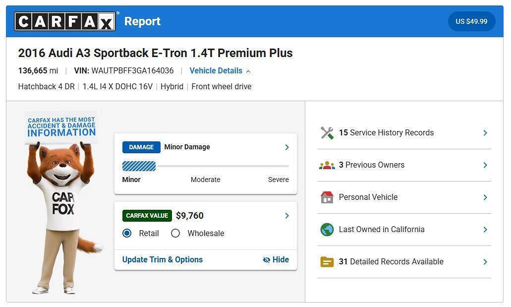 Used 2016 Audi A3 e-tron Premium Plus w/ Premium Plus Package FWD image 2