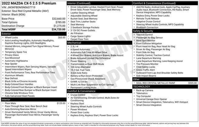 Used 2022 MAZDA CX-5 AWD 2.5 S w/ Premium Package image 37