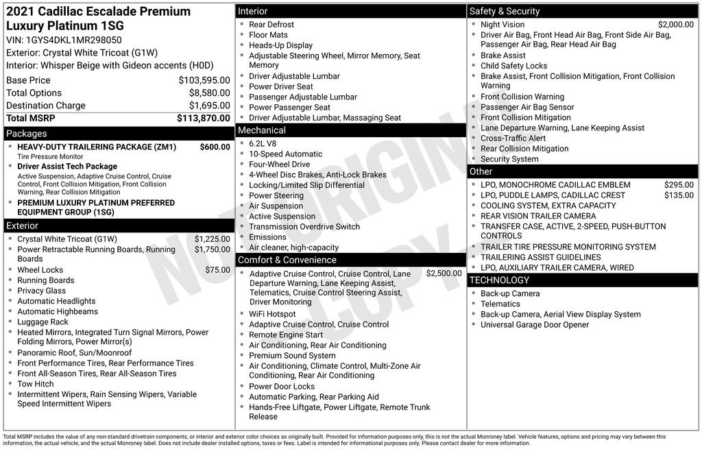 Used 2021 Cadillac Escalade Premium Luxury Platinum w/ Heavy-Duty Trailer Package image 66