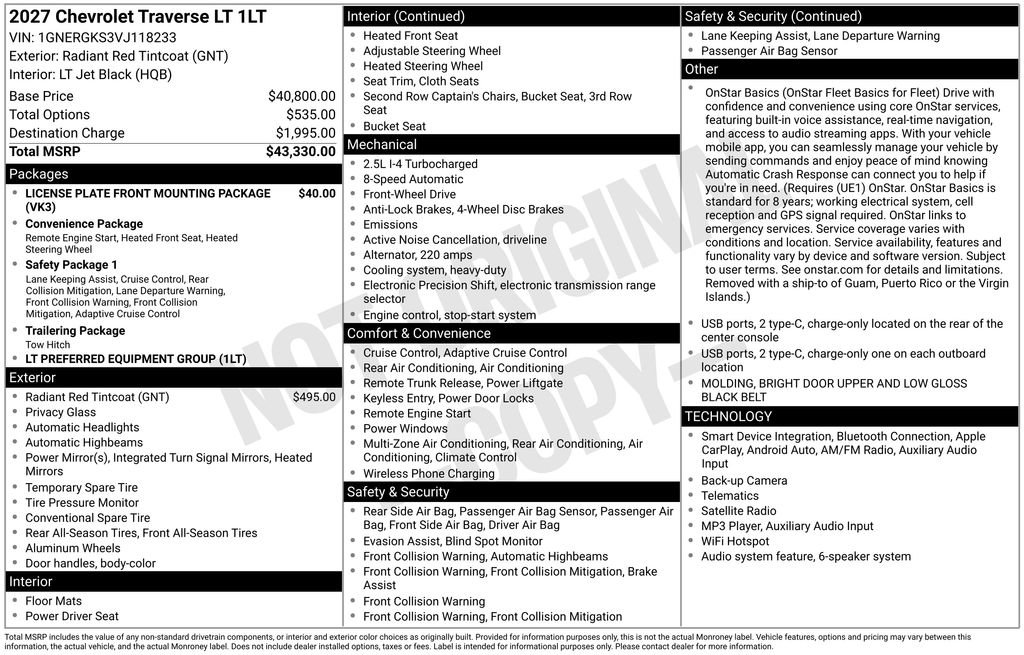 New 2027 Chevrolet Traverse LT FWD image 8