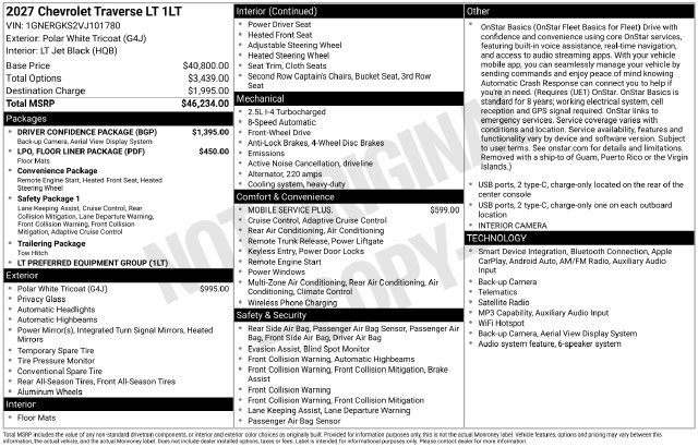 New 2027 Chevrolet Traverse LT w/ Driver Confidence Package FWD image 4