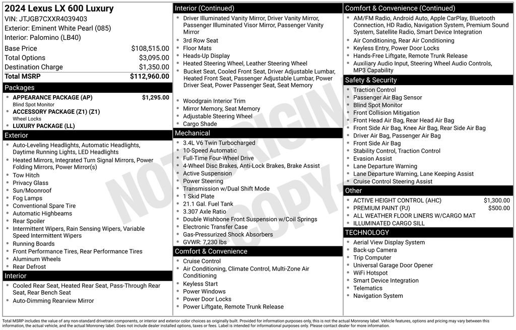Used 2024 Lexus LX 600 4WD w/ Appearance Package image 34