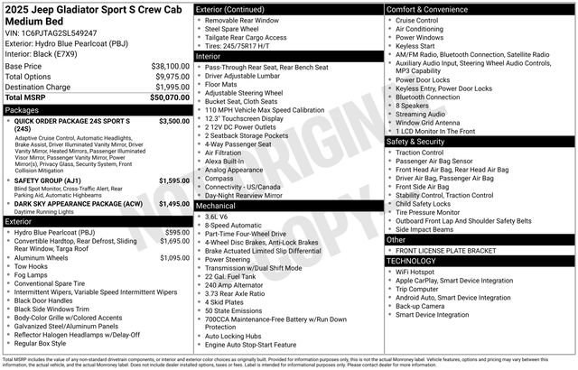 New 2025 Jeep Gladiator Sport AWD/4WD image 35