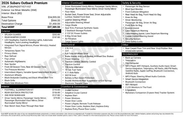 New 2026 Subaru Outback Premium AWD/4WD image 34