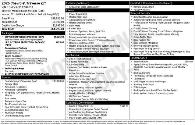 New 2026 Chevrolet Traverse Z71 w/ Driver Confidence Package AWD/4WD image 4